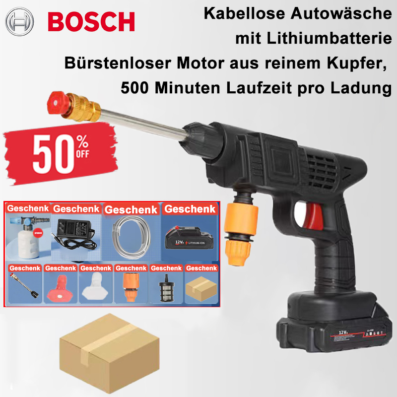 【BOSCH Original kabellose Hochdruck-Wasserstrahlpistole】600W hohe Leistung/Reichweite von bis zu 10 Metern - Mit voller Ladung bis zu 10 Stunden lang verwendbar.