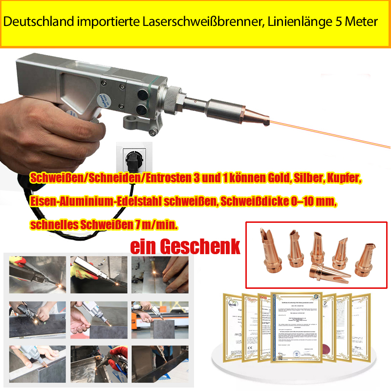 4000W Multifunktions-Laser-Schweißbrenner (zum Schweißen von Gold/Silber/Kupfer/Eisen/Aluminium/Edelstahl) mit der Möglichkeit, Materialien von 0-7 mm Dicke zu schweißen (2-in-1 Schweißen/Schneiden)+Laserkopf *2