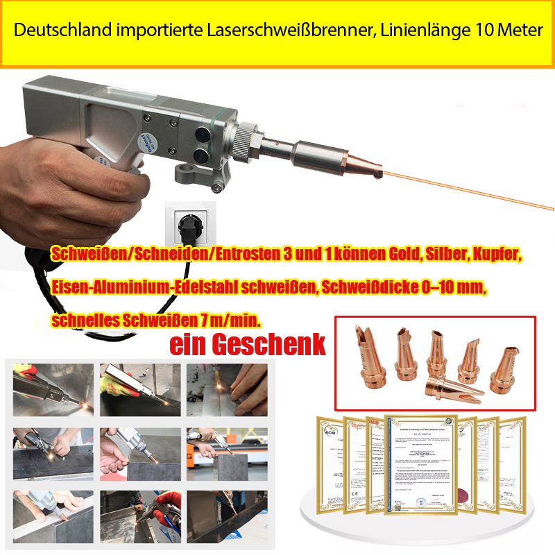 Multifunktionale Laserbrenner 5000 W (für das Schweißen von Gold/Silber/Kupfer/Eisen/Aluminium/Edelstahl) zum Schweißen von Materialien mit einer Dicke von 0-10 mm (3-in-1 - Schweißen/Schneiden/Entfernen von Schuppen)+Laserkopf *4