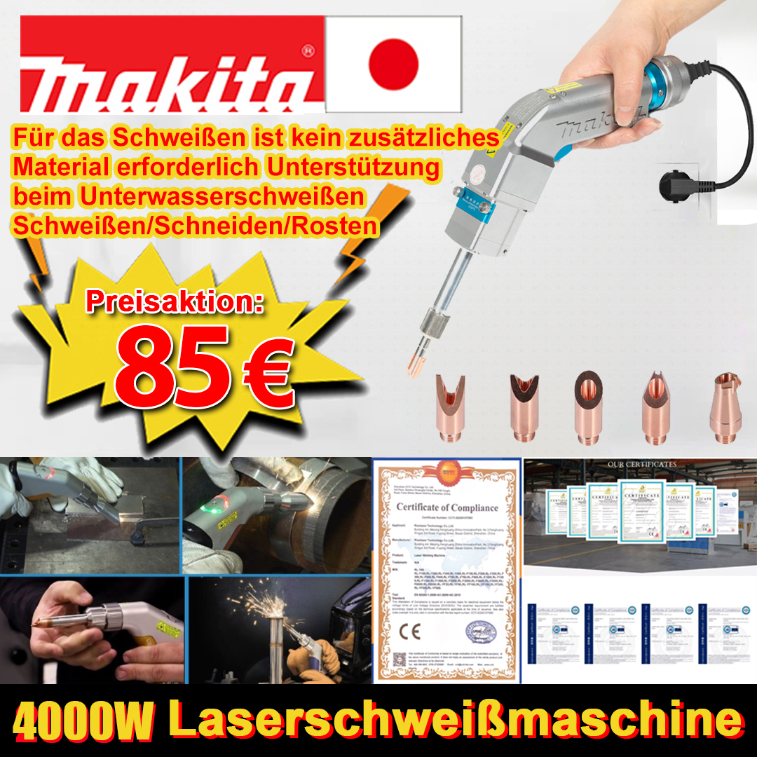 4000W Multifunktions-Laserschweißbrenner (zum Gold-/Silber-/Kupfer-/Eisen-/Aluminium-/Edelstahlschweißen), kann 0–7 mm dicke Materialien schweißen (Zwei-in-Eins-Schweißen/Schneiden).