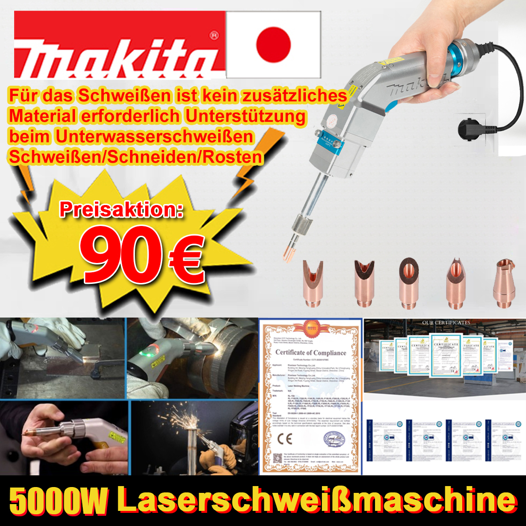 5000W Multifunktions-Laserschweißbrenner (Schweißen von Gold/Silber/Kupfer/Eisen/Aluminium/Edelstahl), kann 0–10 mm dicke Materialien schweißen (drei in einem – Schweißen/Schneiden/Entrosten).