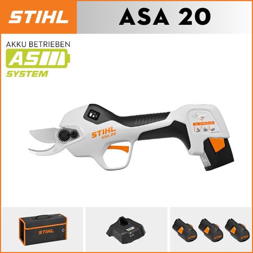 【STIHL】 ASA20*1, Lithium-Akku*3, Aufbewahrungsbox*1, Schneidkopf*1, Ladegerät*1